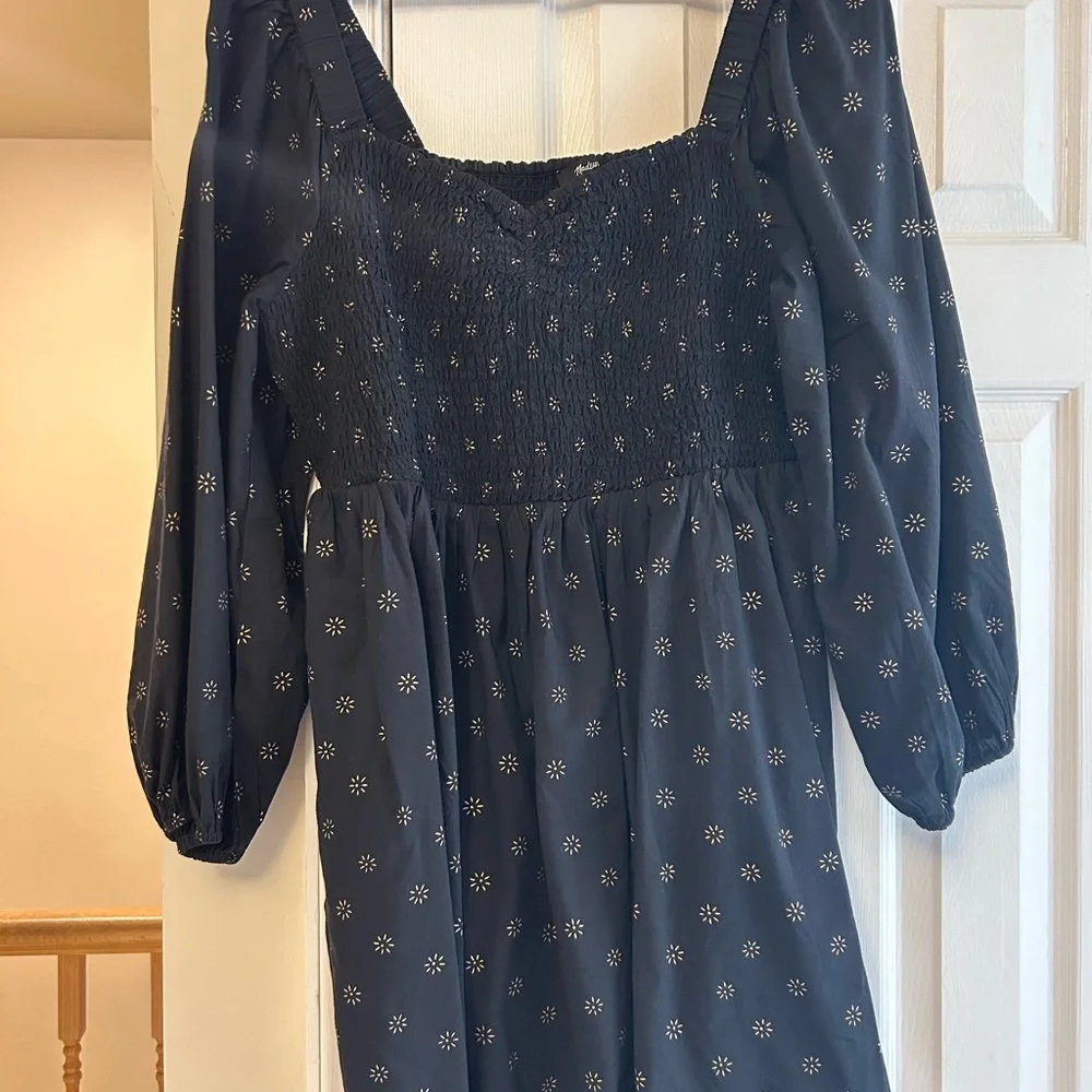 Madewell Black Floral Mini Puff Sleeve Dress - Picture 1 of 5